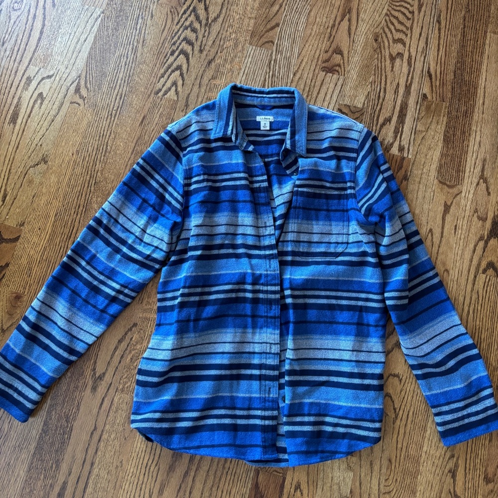 L.L. Bean Blue and Navy Striped Heavy Flannel Shirt